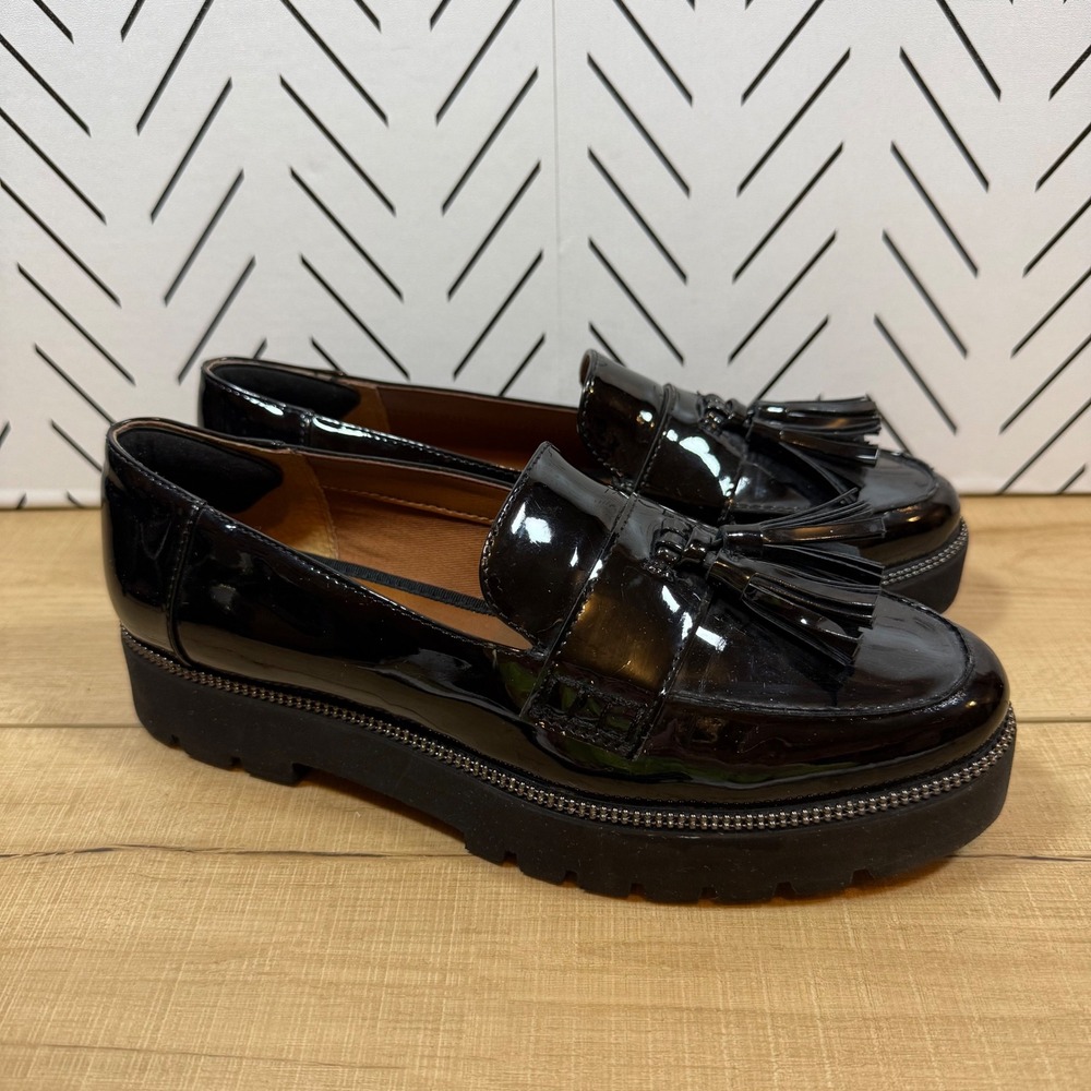 Franco Sarto Black Patent Tassel Loafers